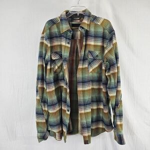 DKOTA GRIZZLY Men's Flannel Shirt  Outdoors Sz XXL Navy Green Gold Cabin Hiking